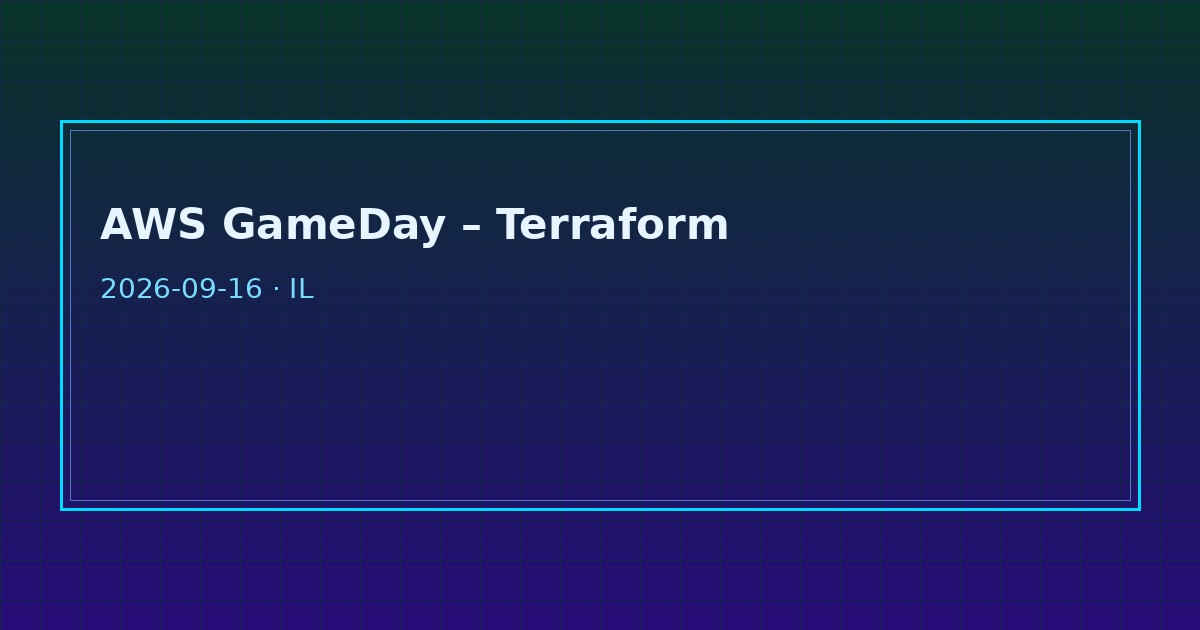Dark tech graphic for AWS GameDay Terraform Chicago IBM Wacker